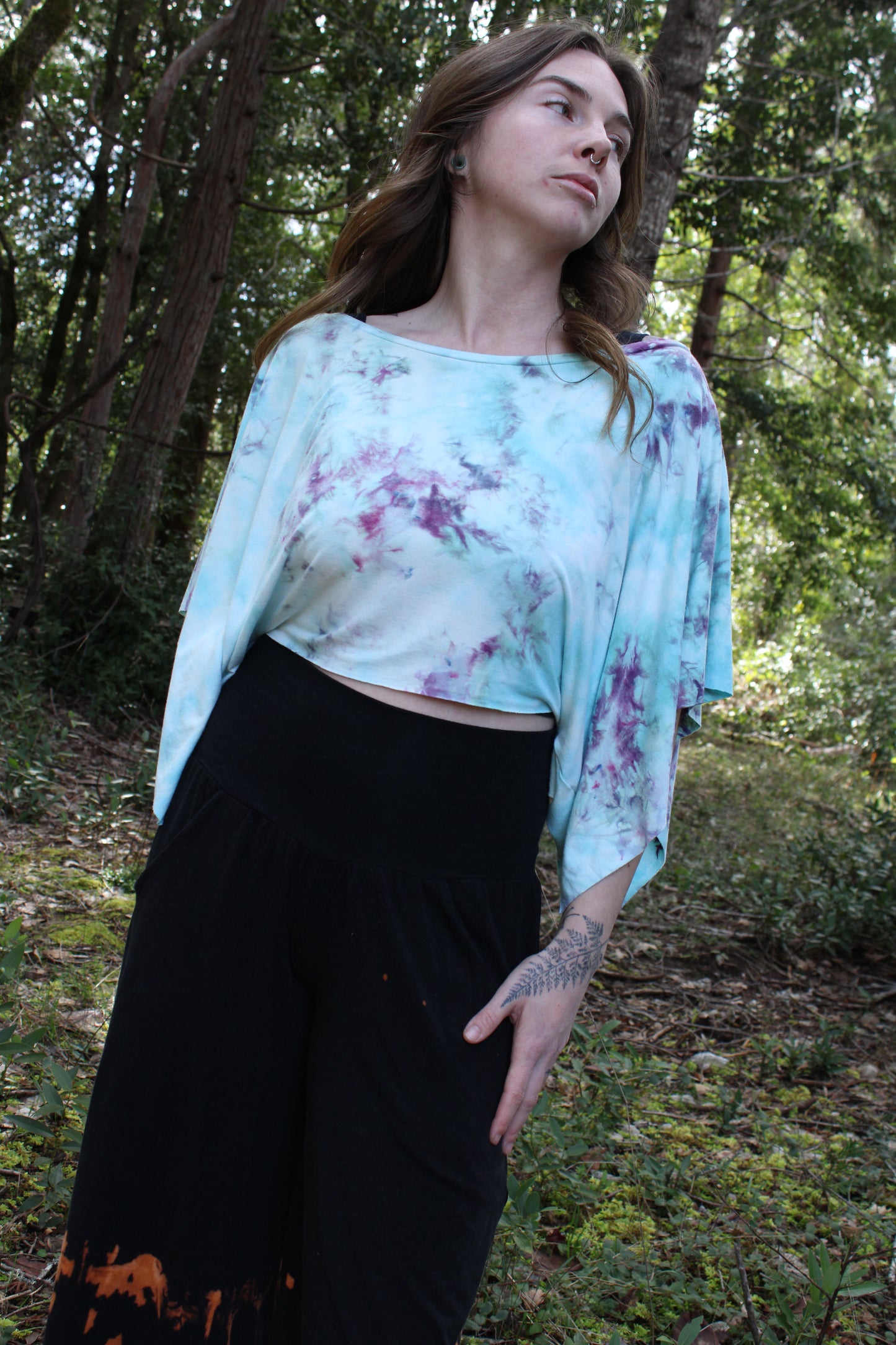 Small Flowy Off Shoulder Top Ice Dyed