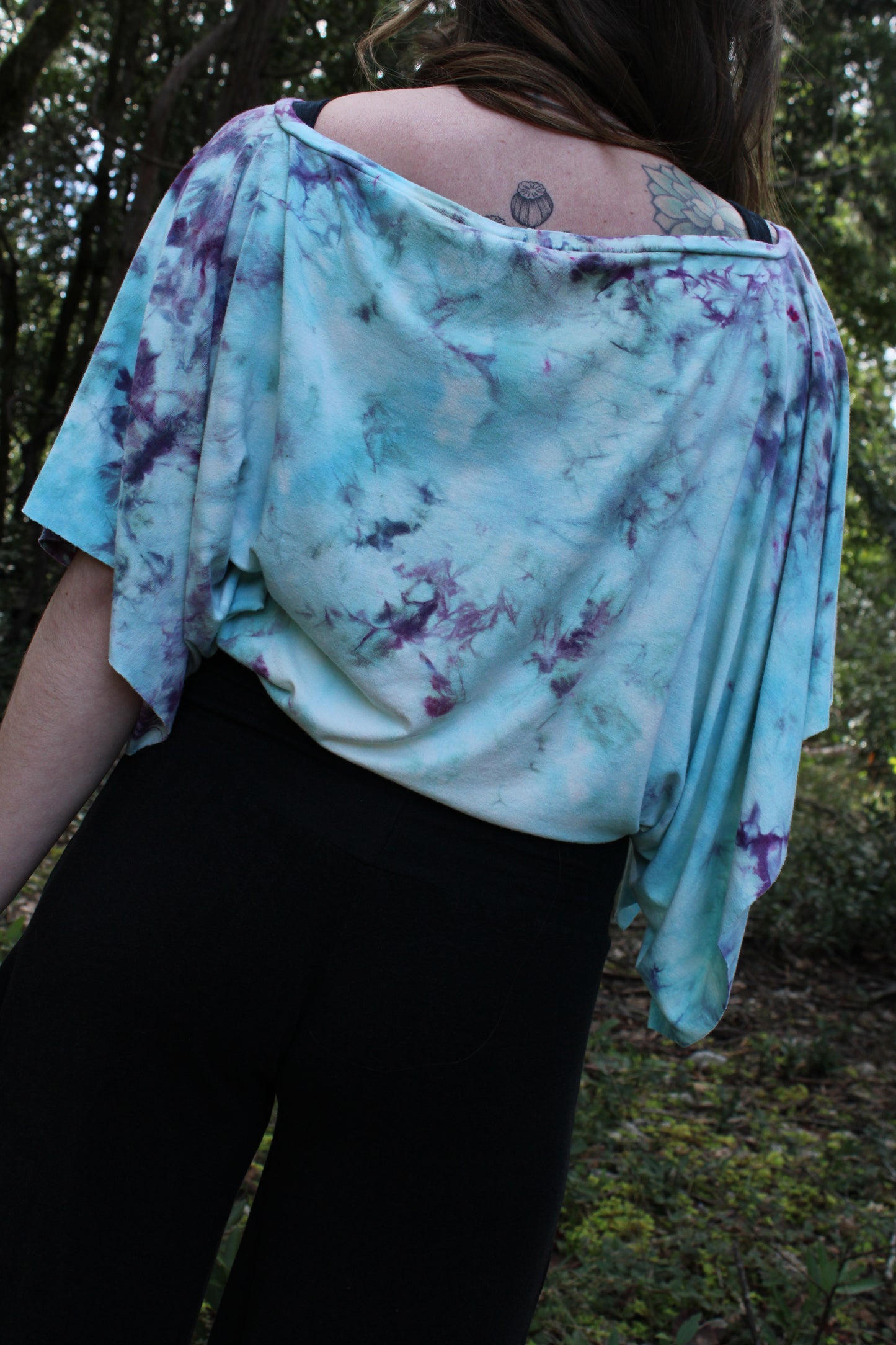 Small Flowy Off Shoulder Top Ice Dyed