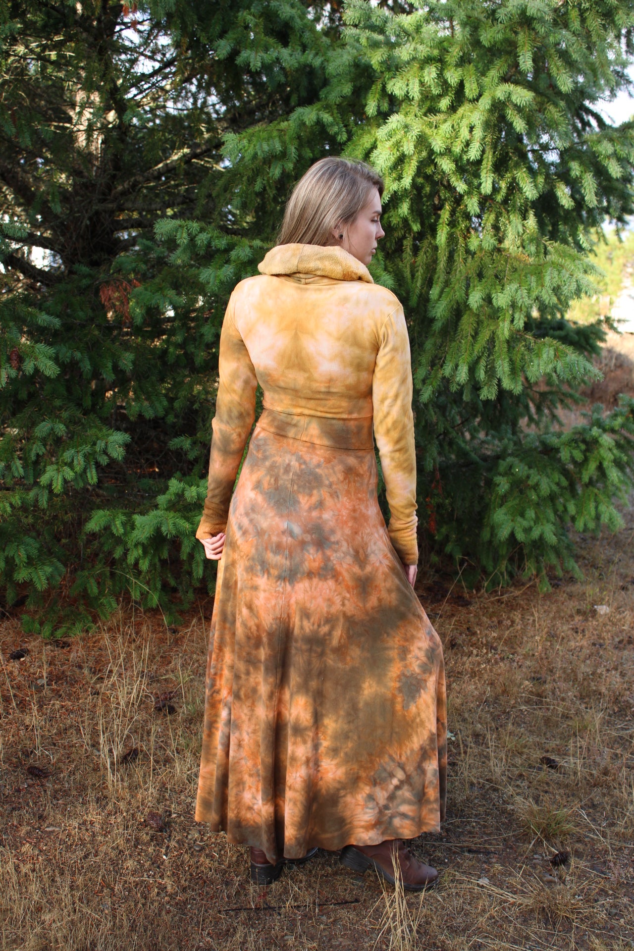 Maxi Hooded Fairy Dress Amber/ Petrified Redwood Colorway