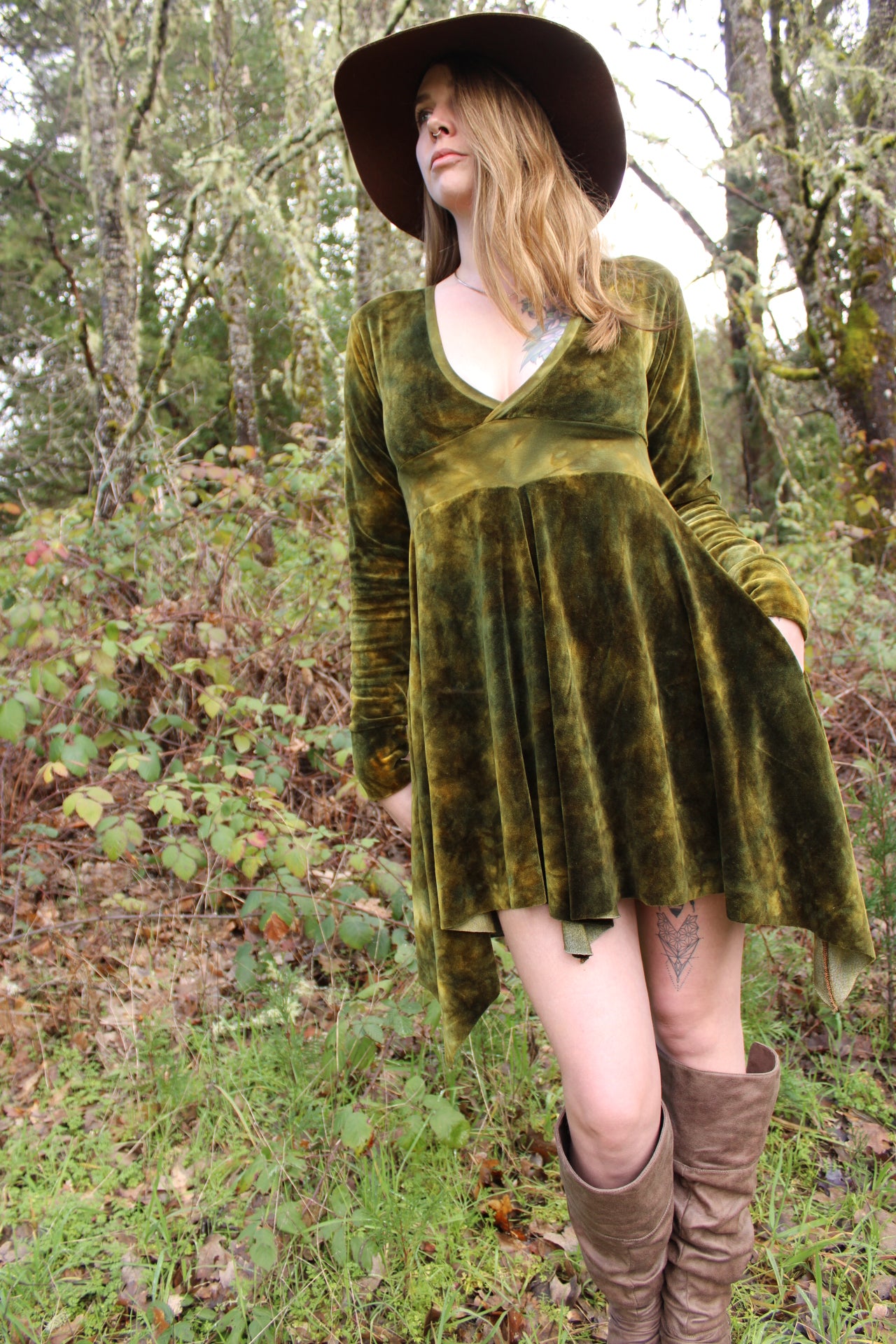 Small Fairy Long Sleeve Dress Moss Agate Colorway