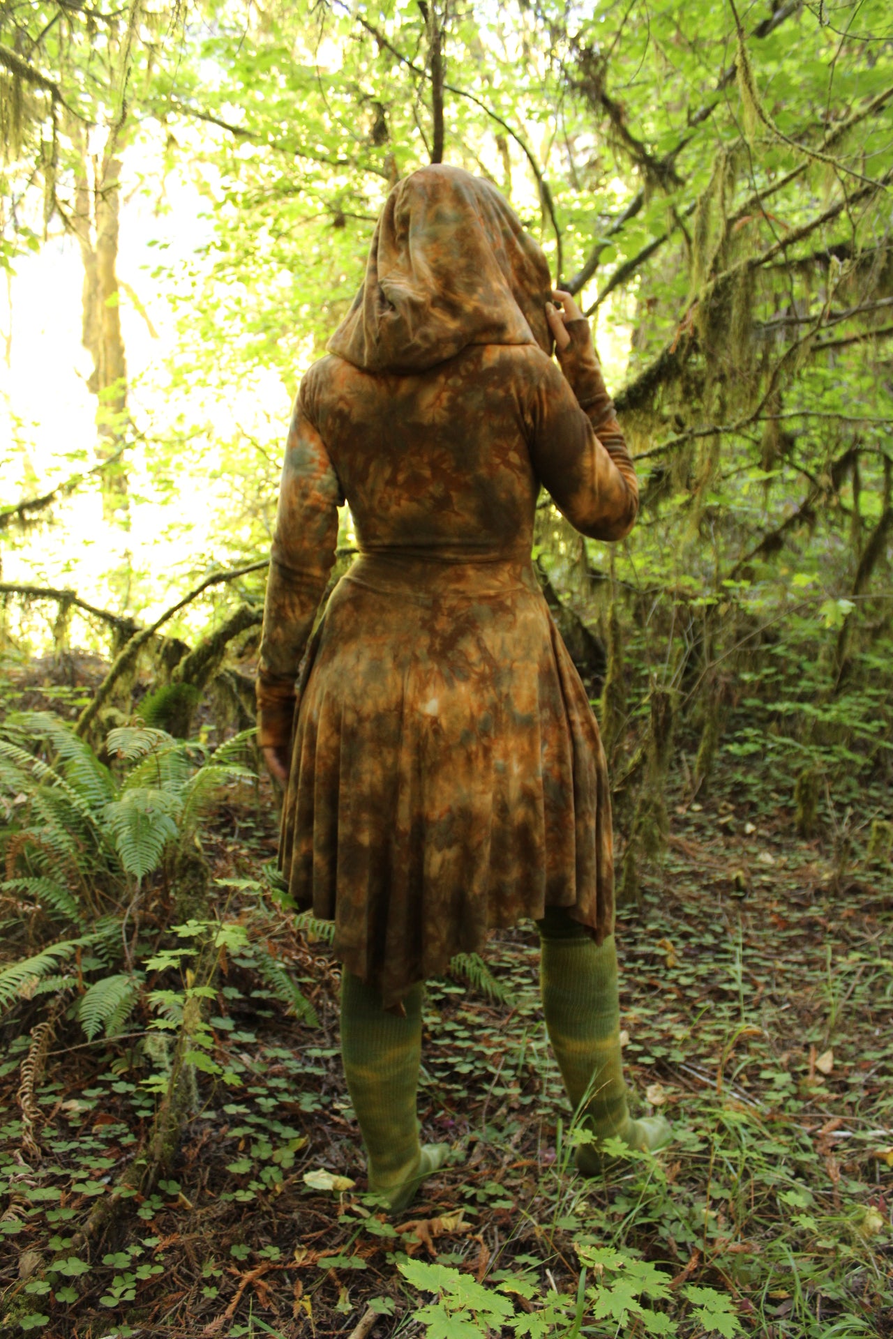 Medium Oversized Hood HighLow Fairy Long Sleeve Dress Petrified Redwood Colorway