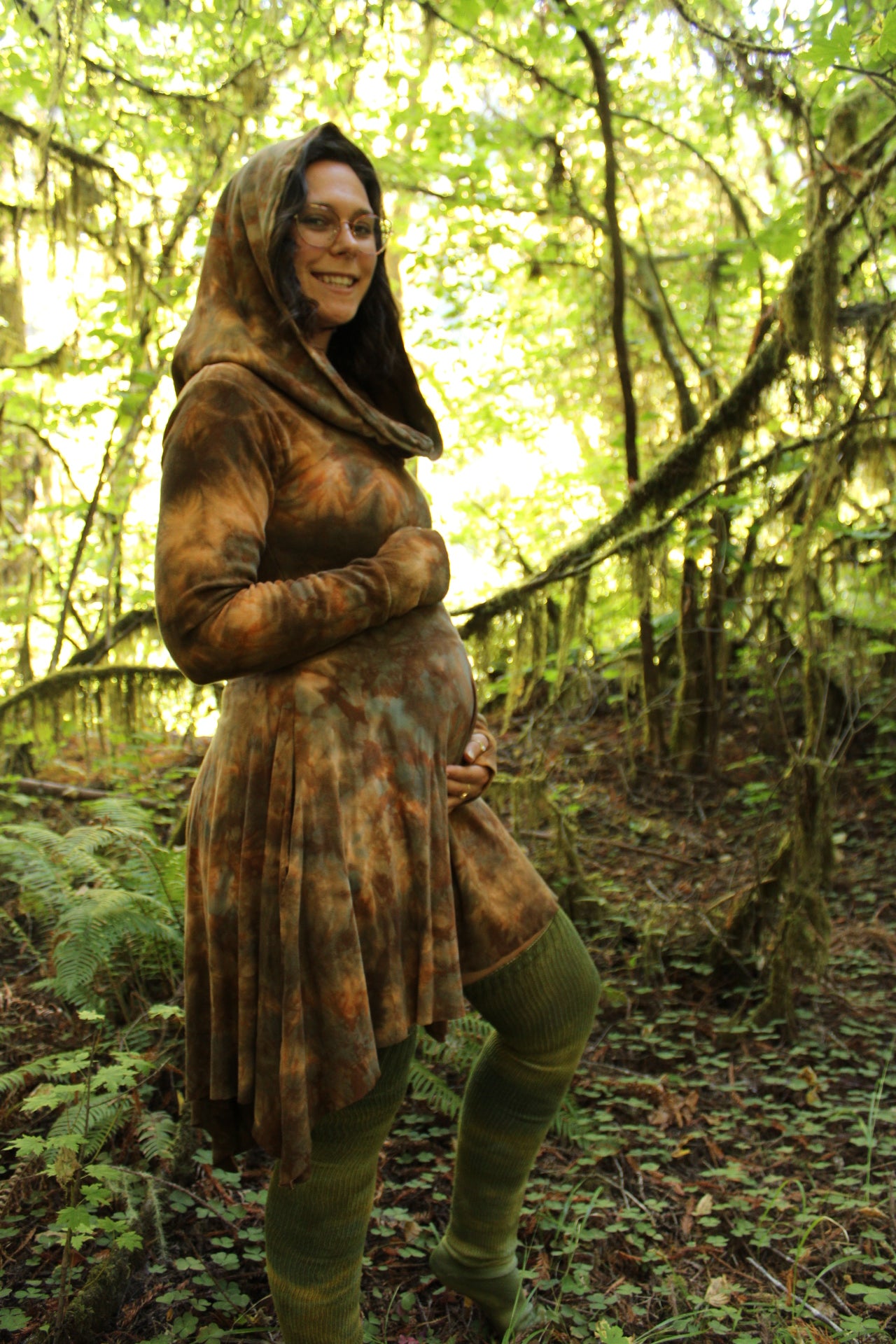 Medium Oversized Hood HighLow Fairy Long Sleeve Dress Petrified Redwood Colorway