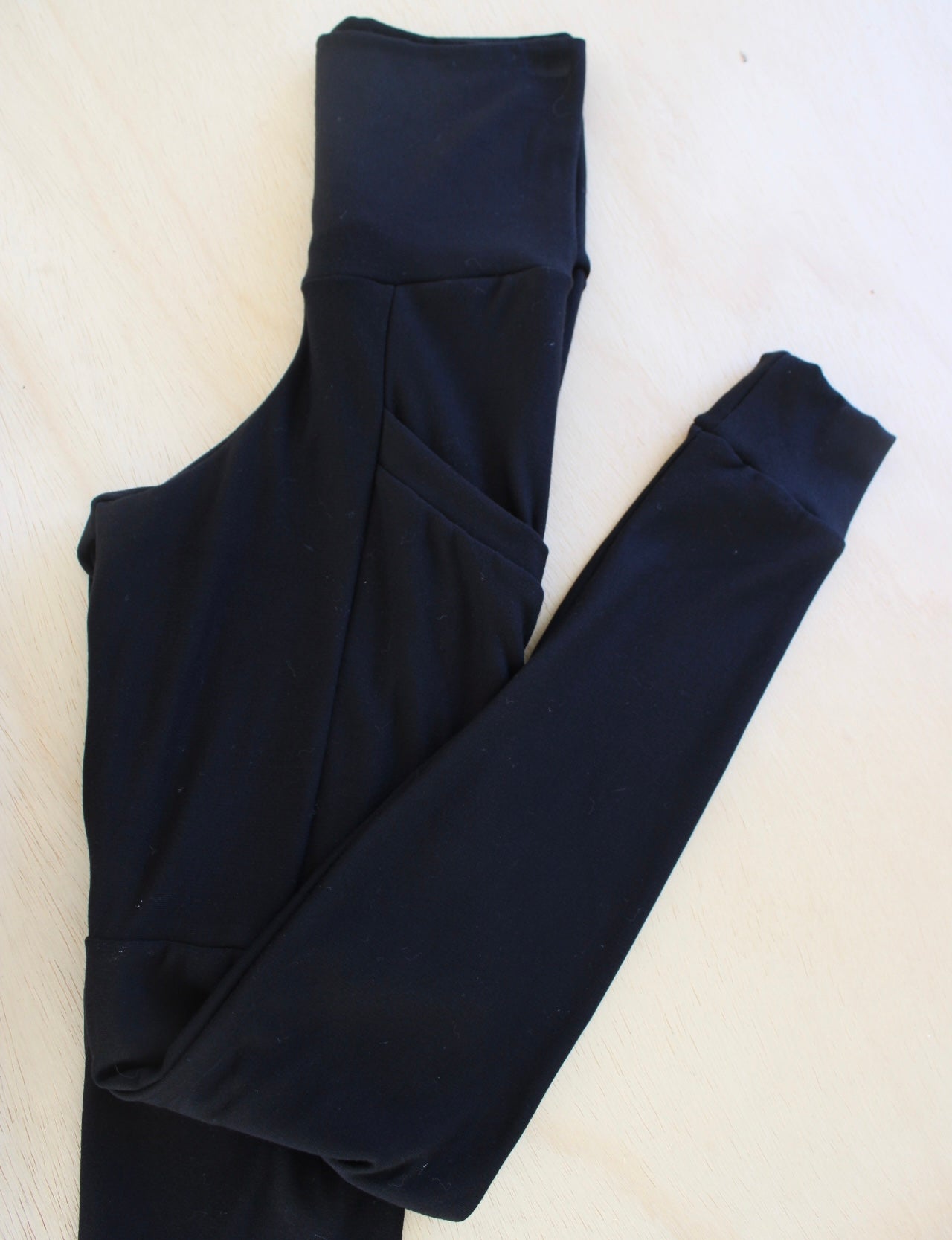 Xsmall 2 pocket Leggings Cuffed Black Merino Wool Blend