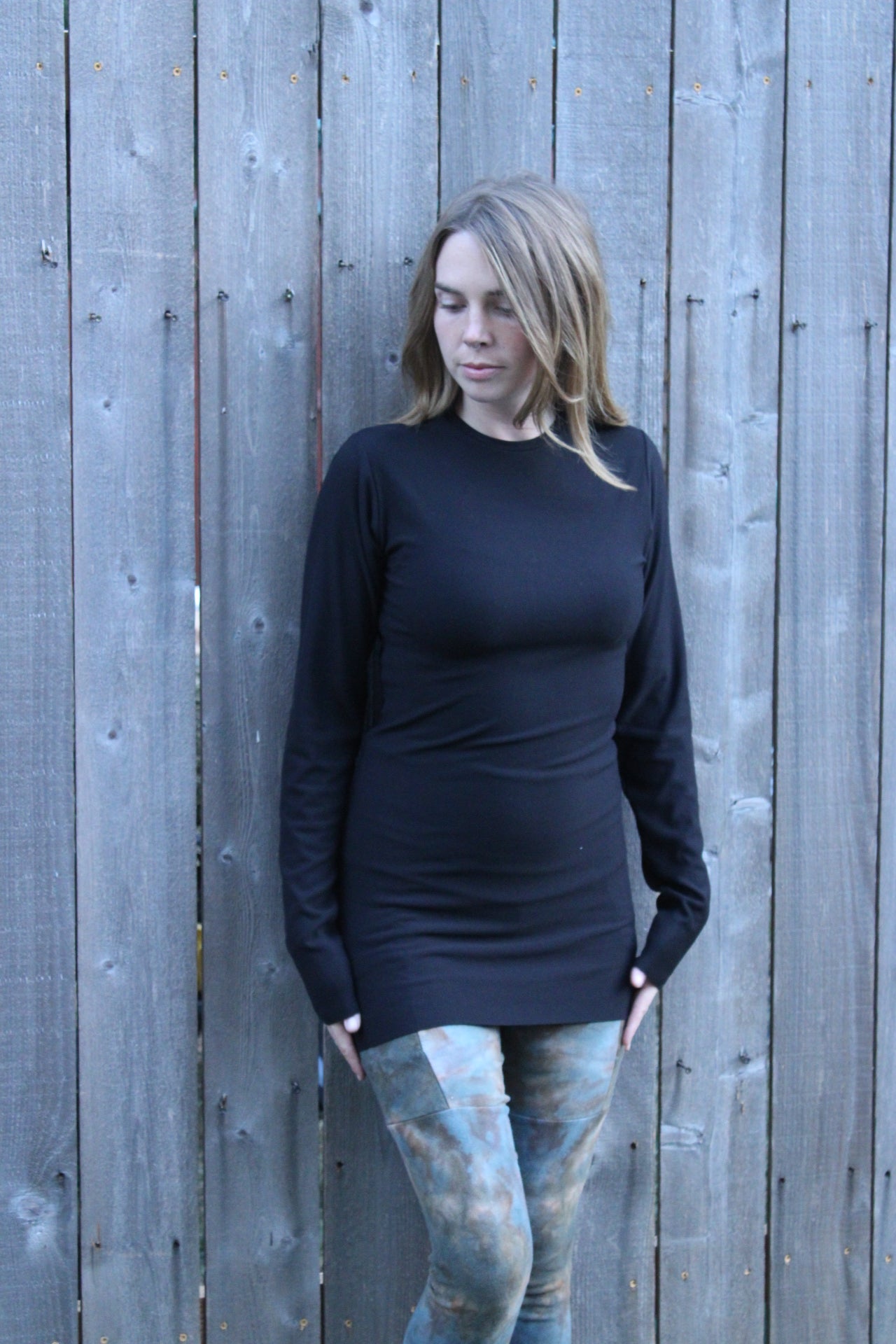 Small Long Sleeve Tunic Bamboo Merino Wool Black