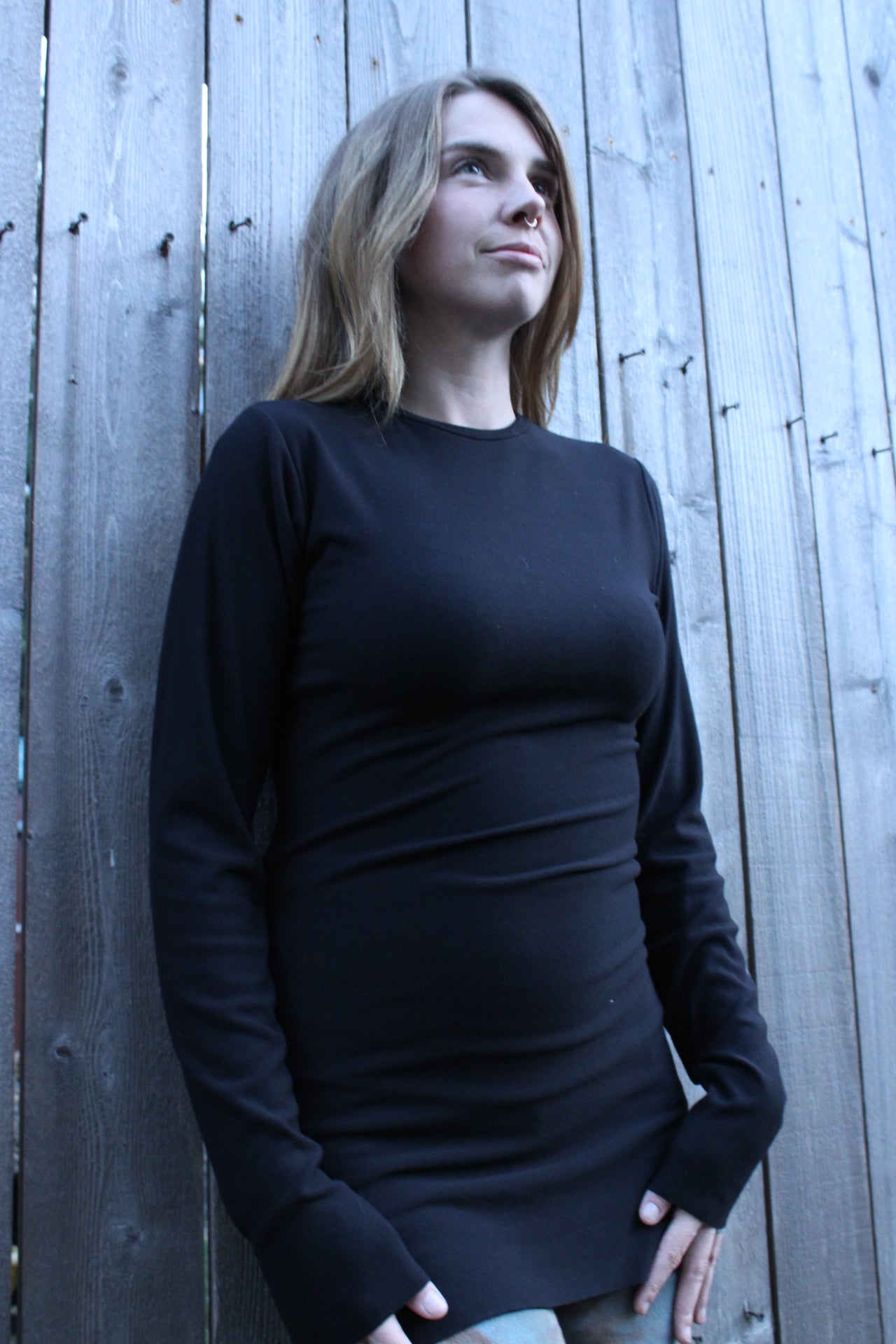 Small Long Sleeve Tunic Bamboo Merino Wool Black