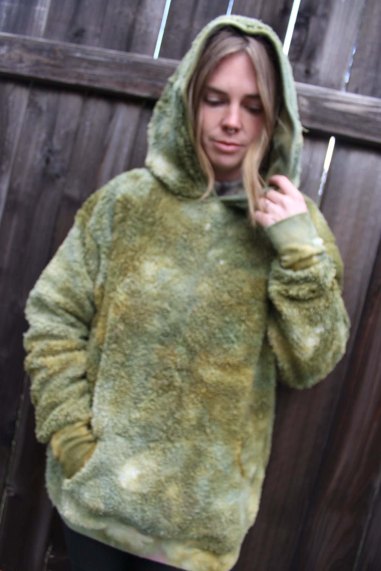 Medium Oversized Teddy Hoodie Moss Agate Colorway