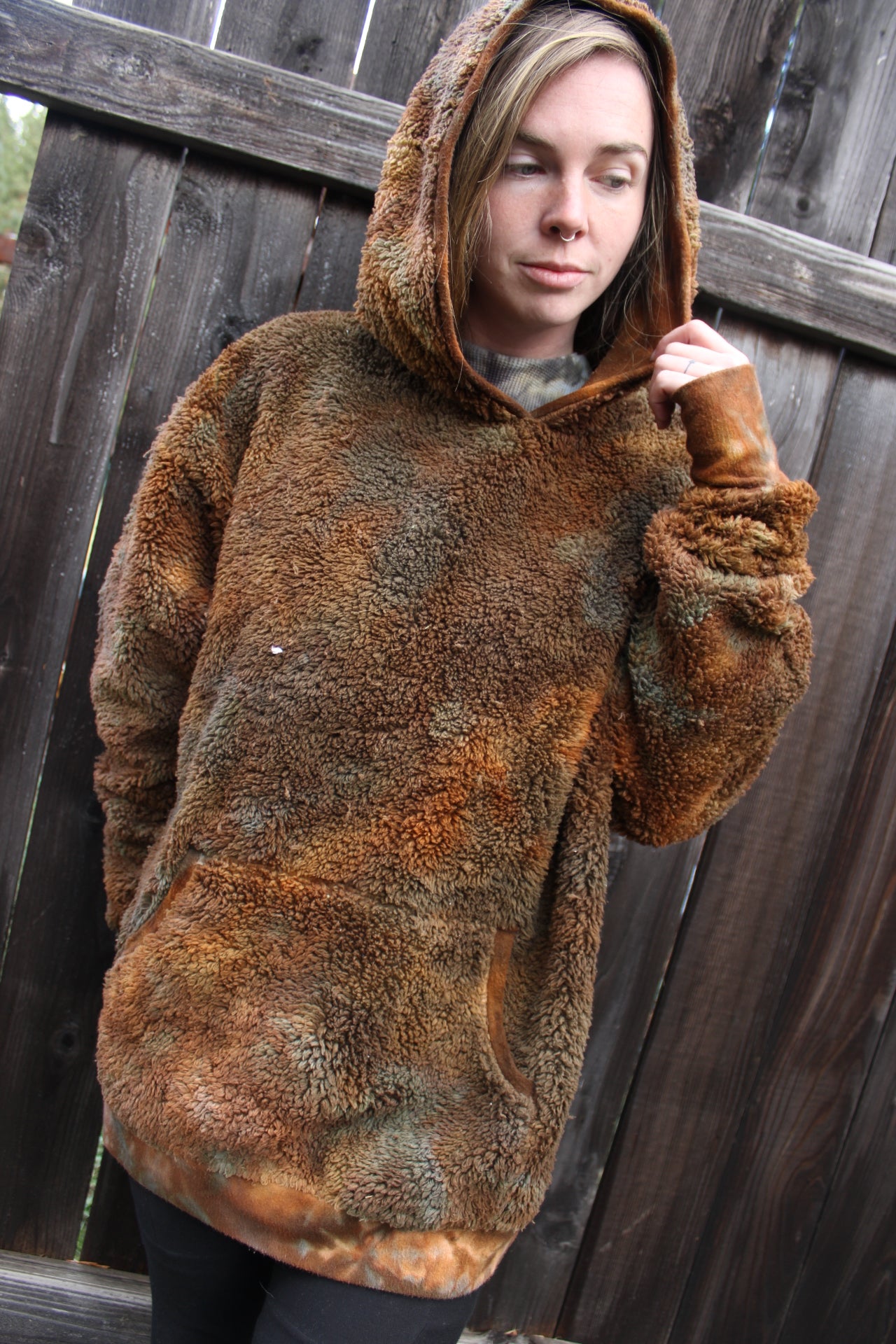 Large Oversized Teddy Hoodie Petrified Redwood Colorway